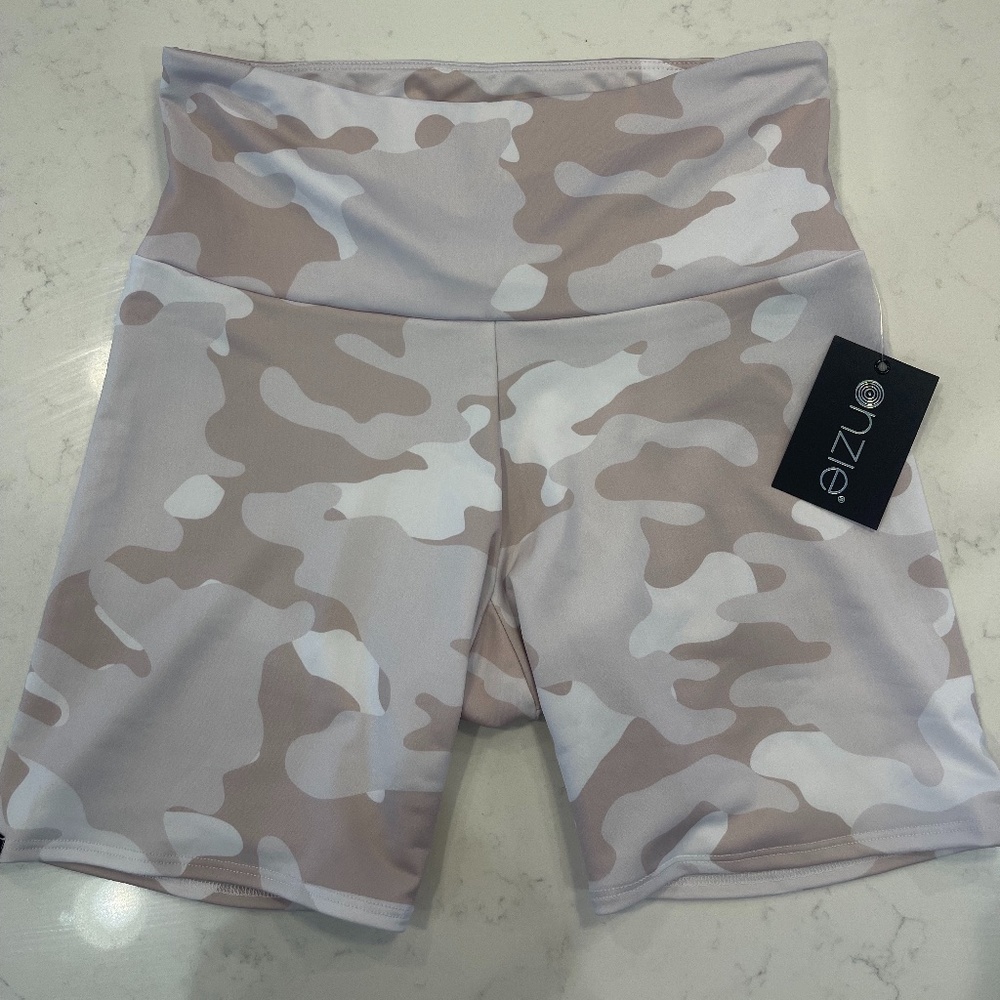 ONZIE HIGH RISE MINI BIKER SHORTS - BEIGE CAMO NWT